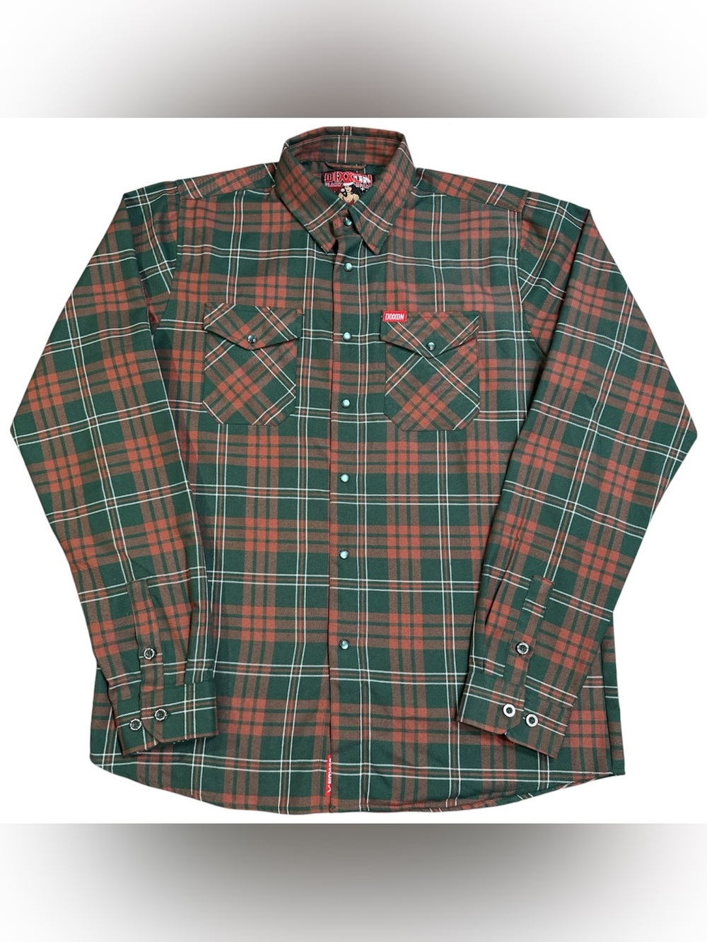 Dixxon Flannel Shirt Men’s LT Red Green Mistletoe Long Sleeve Snap Front Pearls